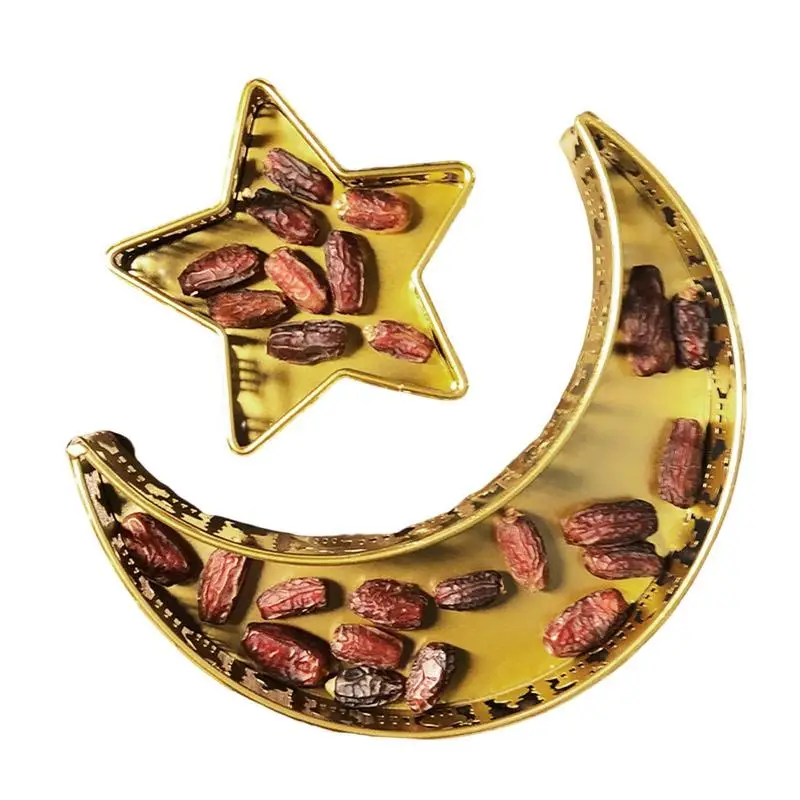 

Металлическая Луна Звезда ИД поднос для еды центральные части тарелка для еды торт Десерт Фрукты закуска сервировочный поднос Железный искусство исламский праздничный Декор