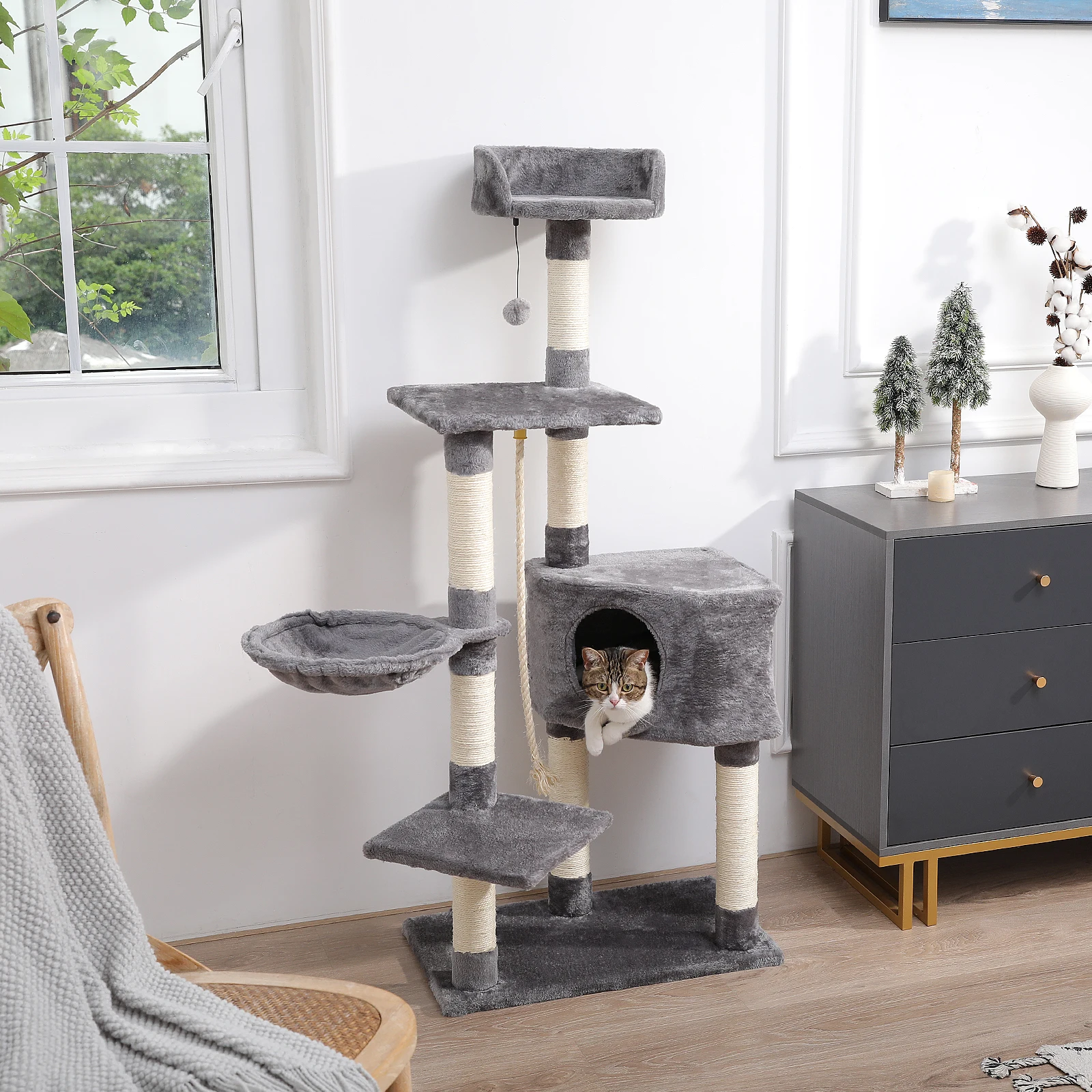 

New Multi-Level Cat Tree Cat Condo with Scratching Posts Kittens Activity Tower Pet Play House Furniture Sisal-Covered Cat Toys