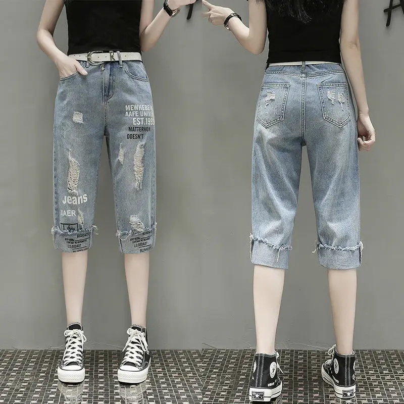 Women's New Fashion Jeans Loose Broken Hole Pants Summer Denim Capri Trousers Vintage Thin Casual Straight Cowboy Pants E72
Women's New Fashion Jeans Loose Broken Hole Pants Summer Denim Capri Trousers Vintage Thin Casual Straight Cowboy Pants E72