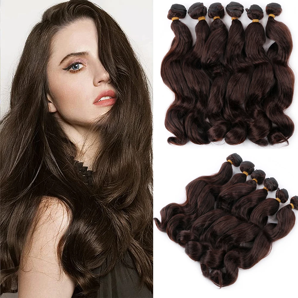 

Synthetic Ombre Yaki kinky Curly Weave Bundles Hair 6Ps/Lot 14/18 Inch Nature Brown Color Wavy Hair Extensions