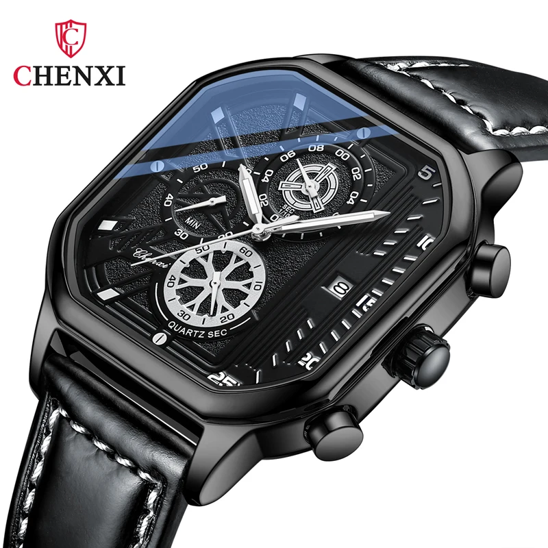 High Quality Men Watch CHENXI Brand Luxury Man Quartz Watch Fashion Black Square Waterproof Luminous Chronograph Wristwatch Date
High Quality Men Watch CHENXI Brand Luxury Man Quartz Watch Fashion Black Square Waterproof Luminous Chronograph Wristwatch Date