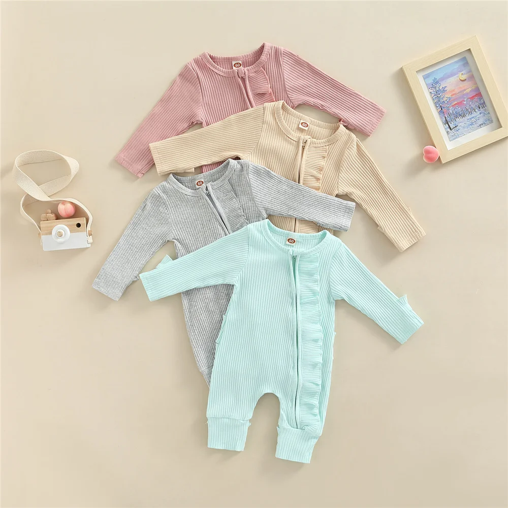 0-18 Months Newborn Baby Girl Boy Long Sleeve Romper Toddler Zipper Solid Color Ribbed Ruffles Oblique Bodysuit Fall Clothes
0-18 Months Newborn Baby Girl Boy Long Sleeve Romper Toddler Zipper Solid Color Ribbed Ruffles Oblique Bodysuit Fall Clothes