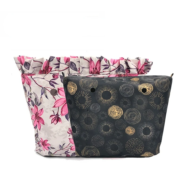 

Classic Mini Floral Border Lining Colorful Print Inner Zipper Pocket For O bag Obag insert with inner waterproof coating handbag