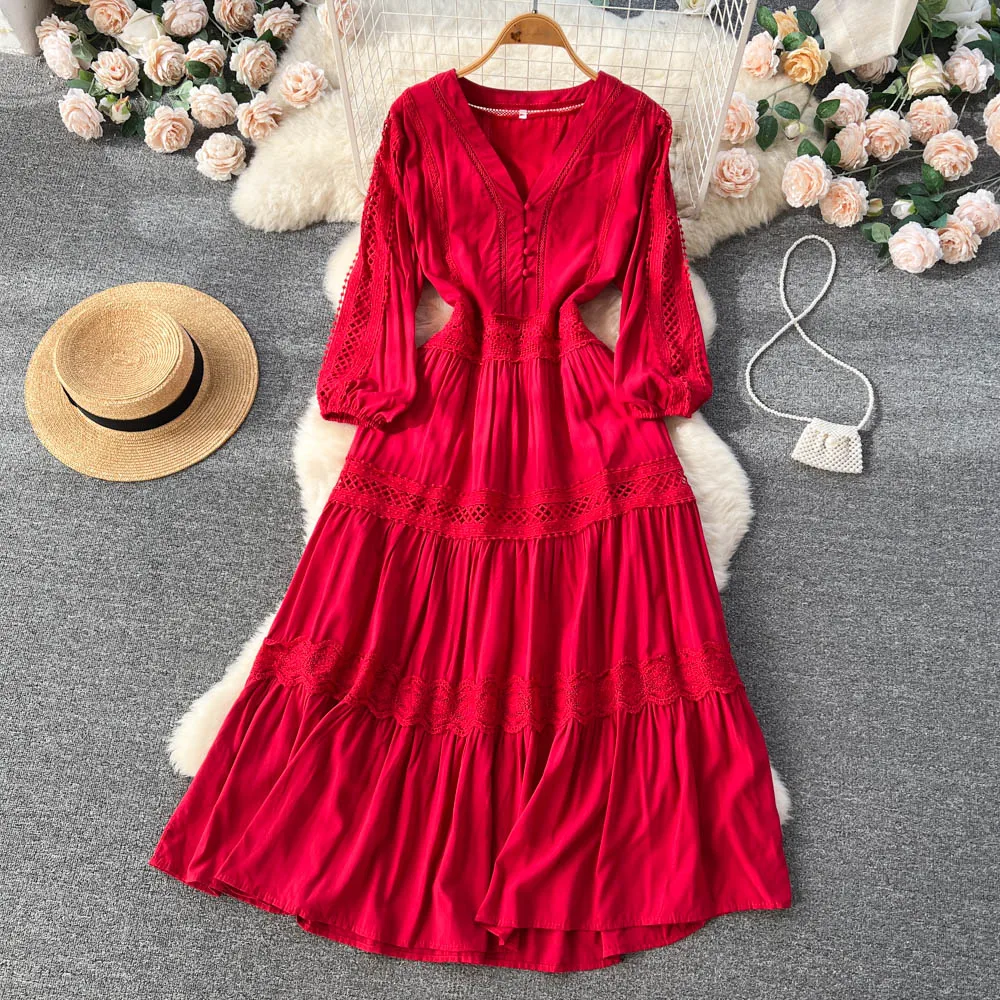 French V-neck Hollow Lace Slim Marmalade Bubble Sleeve Knee-length Fishtail Dress
French V-neck Hollow Lace Slim Marmalade Bubble Sleeve Knee-length Fishtail Dress
