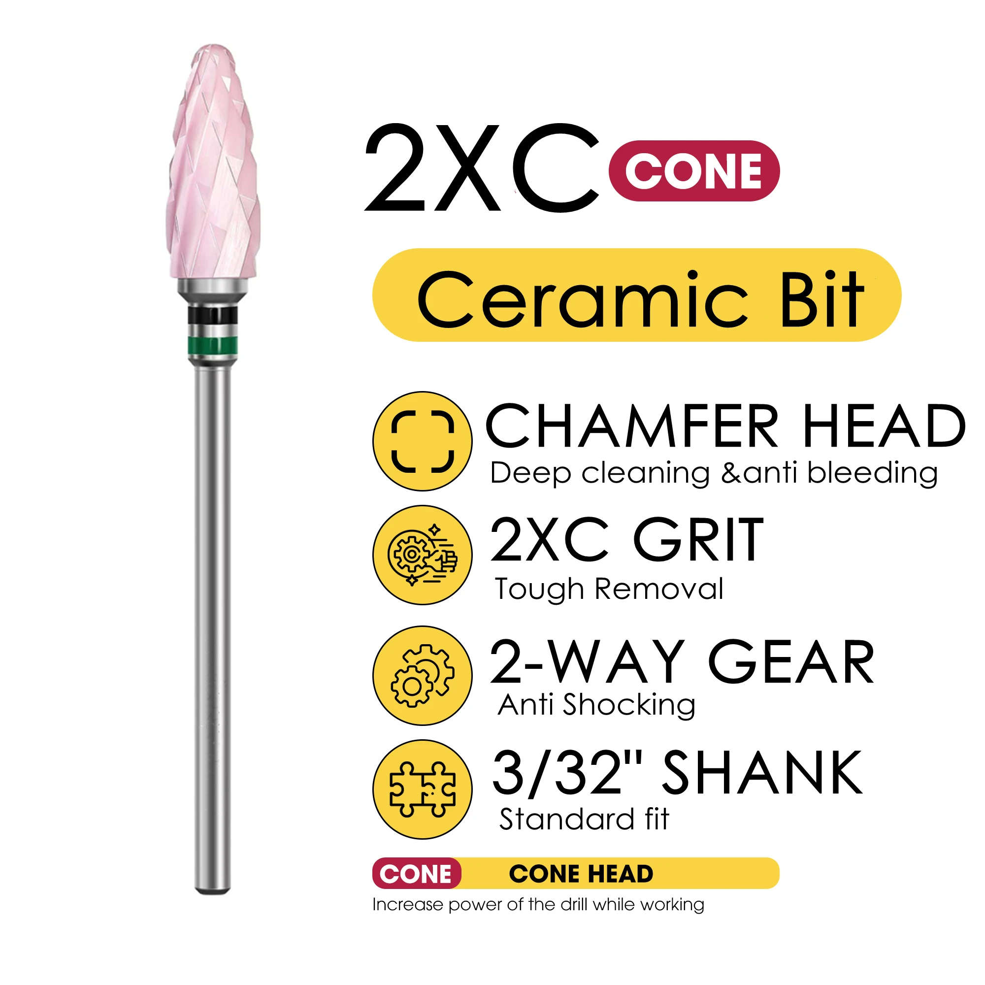 Ceramic Manicure Drill Bit for Nails Cone Shape Nail Sander Tips for Nail Drill Manicure Cuticle Clean Gel Nail Polishing Pink
Ceramic Manicure Drill Bit for Nails Cone Shape Nail Sander Tips for Nail Drill Manicure Cuticle Clean Gel Nail Polishing Pink