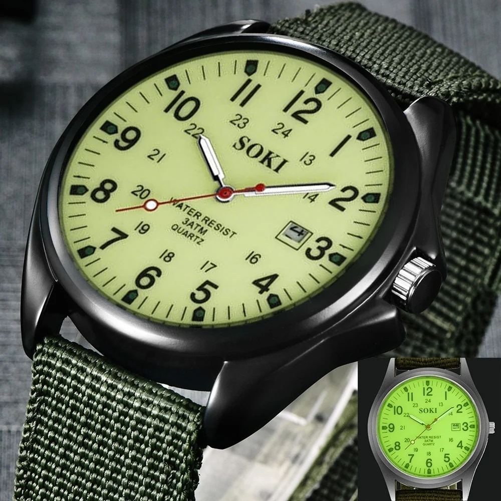 SOKI Top Brand Men Watch Calendar Canvas Strap Luminous Analog Nylon Belt Sport Military Clock Quartz Watches Waterproof Watches
SOKI Top Brand Men Watch Calendar Canvas Strap Luminous Analog Nylon Belt Sport Military Clock Quartz Watches Waterproof Watches