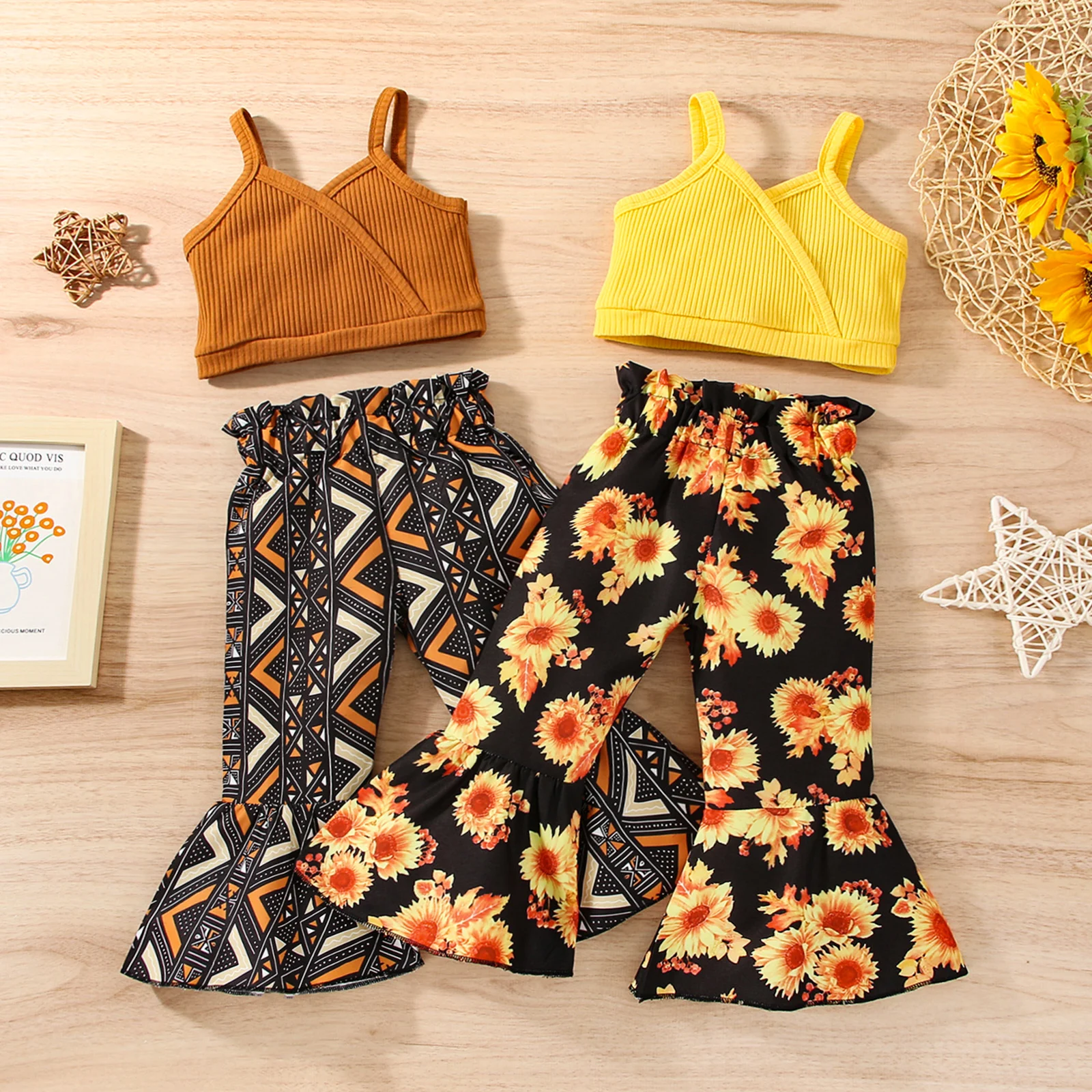 Kid Baby Girl 2pcs Suit, Sleeveless Off Shoulder Neck Vest Tops High Waist Print Wide-Leg Trousers
Kid Baby Girl 2pcs Suit, Sleeveless Off Shoulder Neck Vest Tops High Waist Print Wide-Leg Trousers