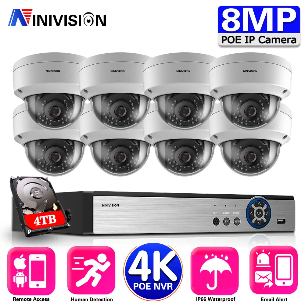 8CH 4K 8MP POE IP Security Camera System NVR Kit IP66 Weatherproof Dome With RJ45 Cable Street Home P2P Video Surveillance Set
8CH 4K 8MP POE IP Security Camera System NVR Kit IP66 Weatherproof Dome With RJ45 Cable Street Home P2P Video Surveillance Set