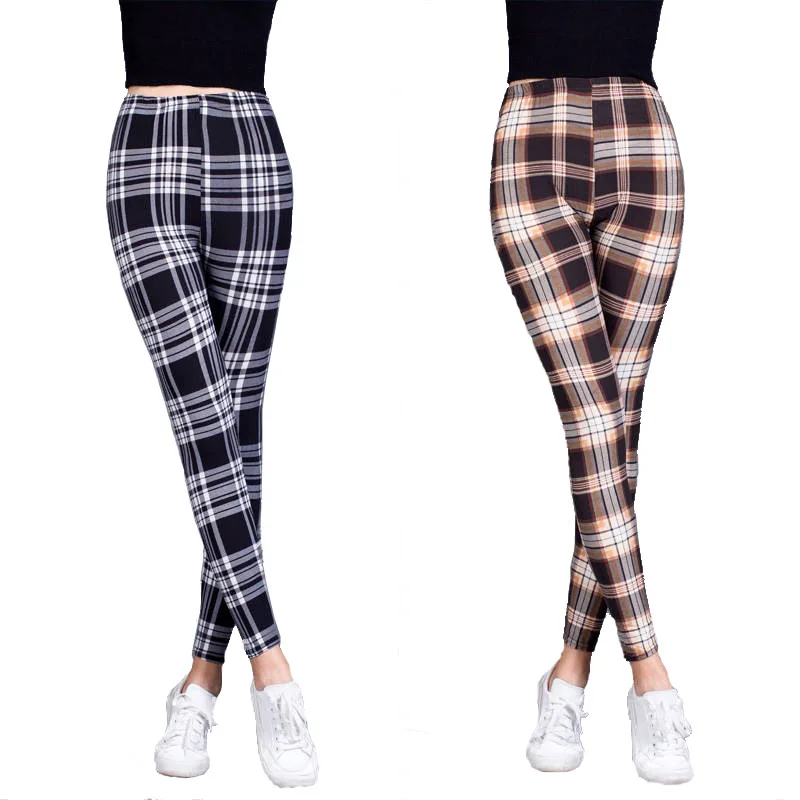 

Spring and Autumn Thin Women's Milk Silk Plaid Bottoming Pants Worn Outside Small Feet Elastic Women's Nine Part Tight Pants
