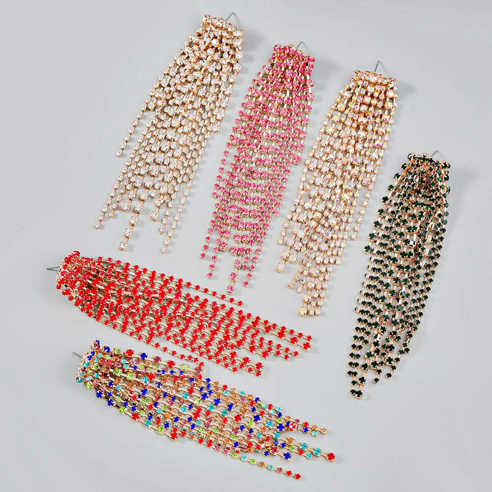 6 Colors Full Rhinestone Colorful Long Fringed Drop Earrings Ornaments for Girl Crystal Tassel Geometric Hanging Dangle Earrings
6 Colors Full Rhinestone Colorful Long Fringed Drop Earrings Ornaments for Girl Crystal Tassel Geometric Hanging Dangle Earrings