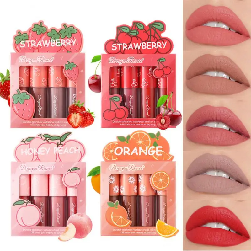 4pcs/set Peach Strawberry Fruit Lip Gloss Nude Matte Liquid Lipstick Velvet Waterproof Lip Glaze Long Lasting Lip Tint Cosmetics
4pcs/set Peach Strawberry Fruit Lip Gloss Nude Matte Liquid Lipstick Velvet Waterproof Lip Glaze Long Lasting Lip Tint Cosmetics