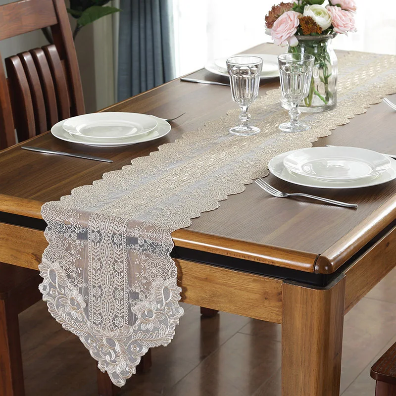 

1 Piece Full Lace Table Runner Decoration Table Cover Dust Proof Cabinet Cover Romantic Home Textile Collection 30cm Width