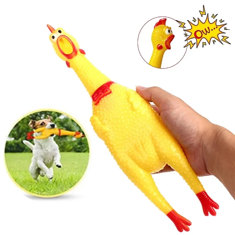 

New Pets Dog Squeak Toys Screaming Chicken Squeeze Sound Dog Chew Toy Durable Funny Yellow Rubber Vent Chicken 15CM 29CM 36CM