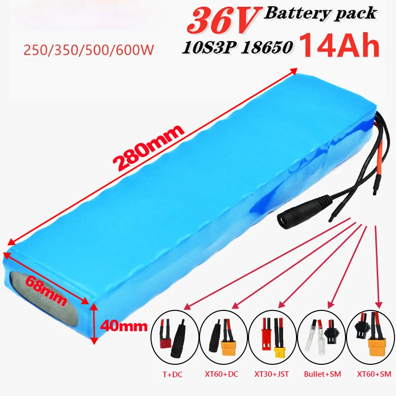 Electric scooter 36V Battery 10S3P 14Ah 18650 Battery pack 500W 36v lithium electric bike battery Rechargeable li-ion battery
Electric scooter 36V Battery 10S3P 14Ah 18650 Battery pack 500W 36v lithium electric bike battery Rechargeable li-ion battery
