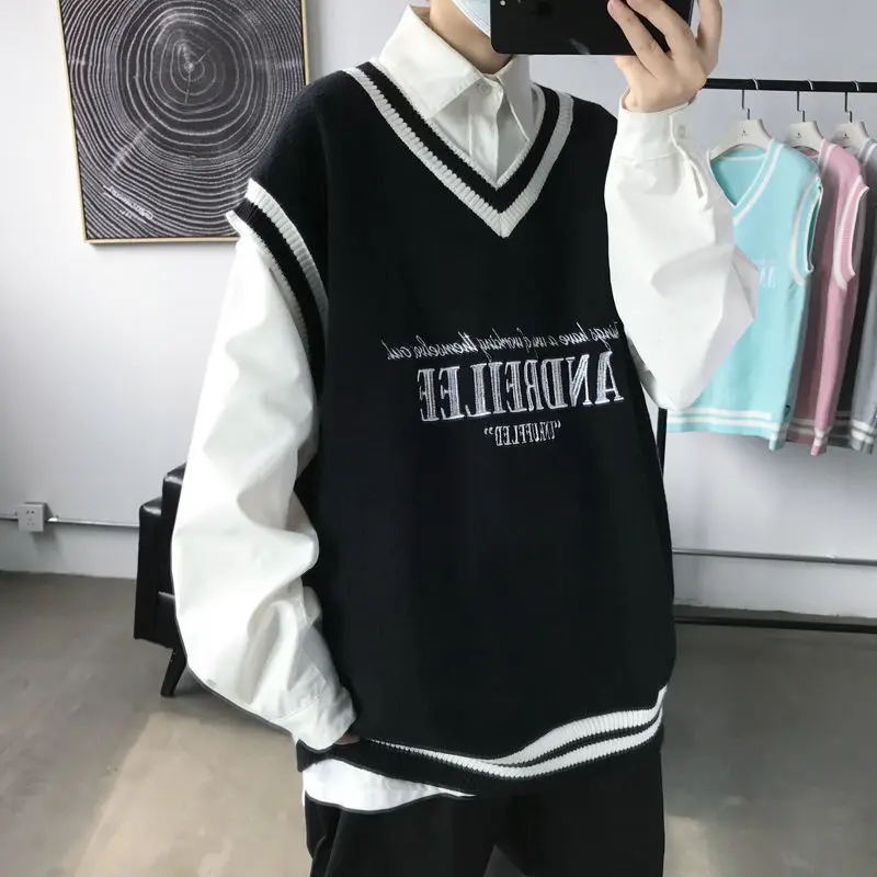 Fashion V-neck Plush College Style Mens Vintage Knitted Vest Trend Harajuku Hip Hop Casual Loose Black Couple Knitted Sweater
Fashion V-neck Plush College Style Mens Vintage Knitted Vest Trend Harajuku Hip Hop Casual Loose Black Couple Knitted Sweater
