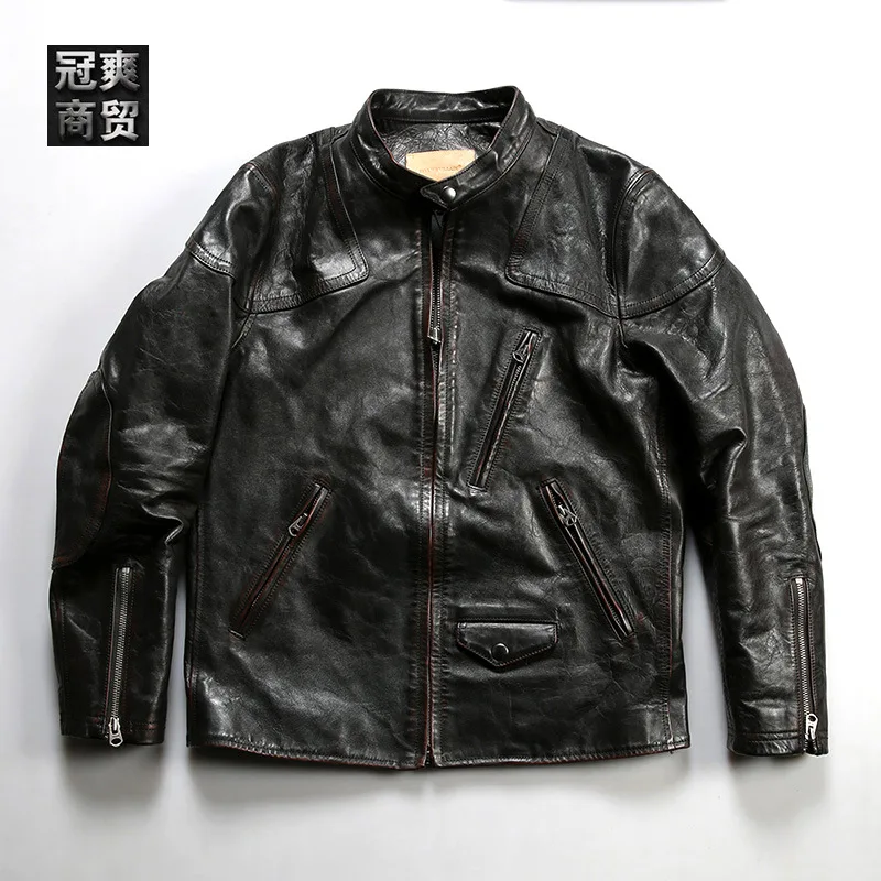 High-end fashion horseskin clothing men's stand collar retro May Khaki fashion washed motorcycle boutique real leather jacket
High-end fashion horseskin clothing men's stand collar retro May Khaki fashion washed motorcycle boutique real leather jacket