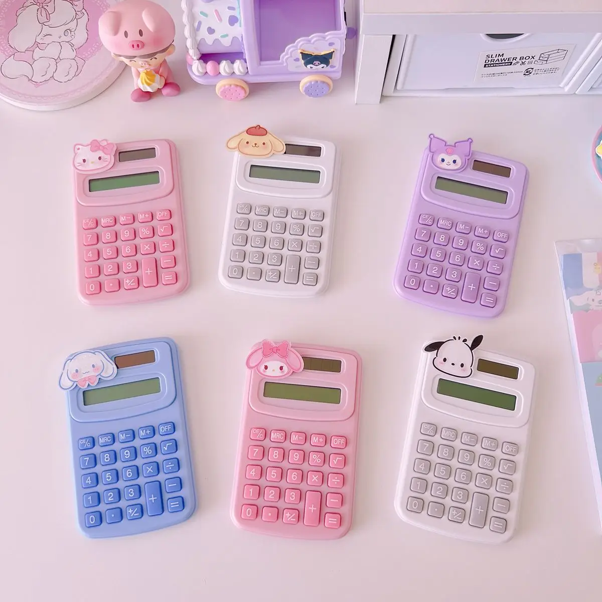 

Sanrio Kuromi Hello Kitty My Melody Computer Cute Cartoon Office Student Candy Colors Calculator Carry Portable Mini Computer