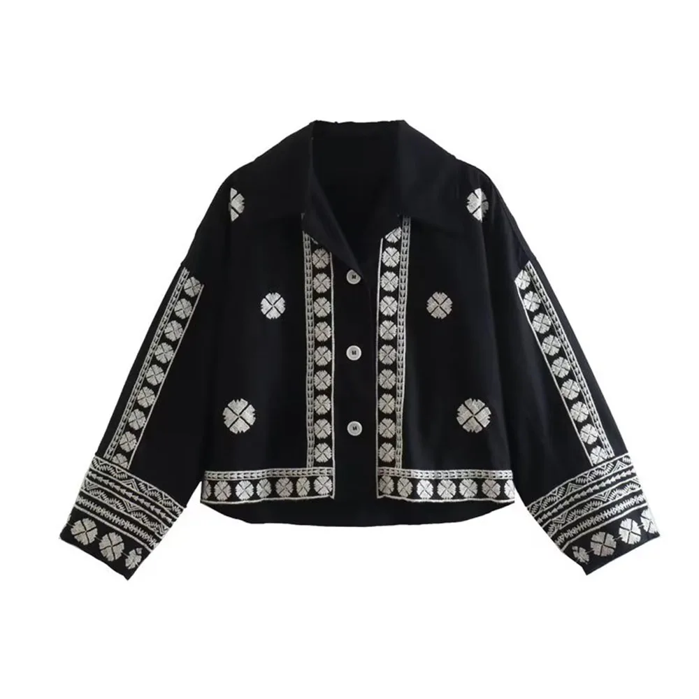 ZATRHMBM Female Clothing New Fashion Black Embroidered Coat Long Sleeves Button Lapel Short Jackets For Women 2022 
ZATRHMBM Female Clothing New Fashion Black Embroidered Coat Long Sleeves Button Lapel Short Jackets For Women 2022