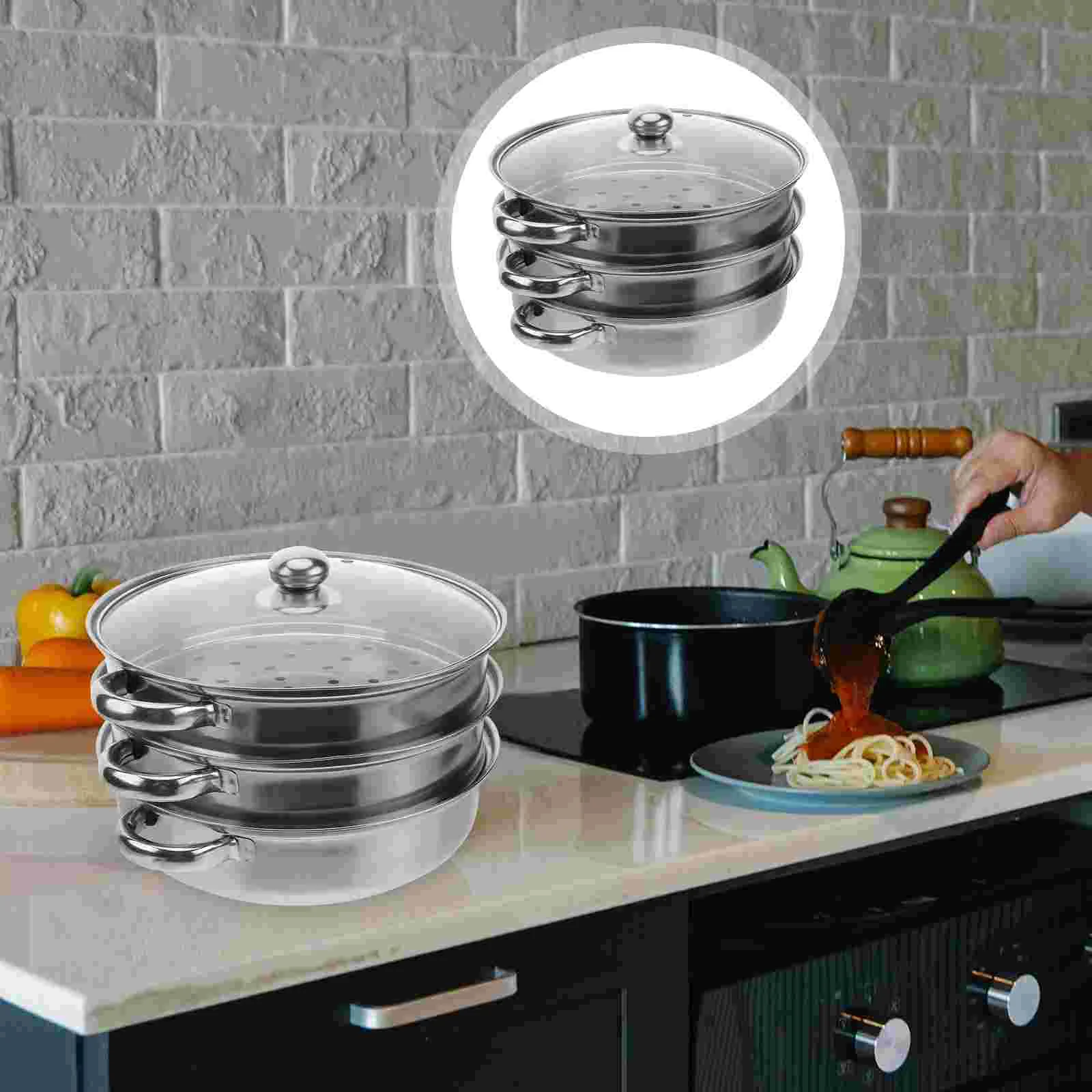 

Three-Layer Soup Steamed Pot Cooking Gifts Multi-Function Stainless Steel Steamer Cookware Dual-Purpose Hair