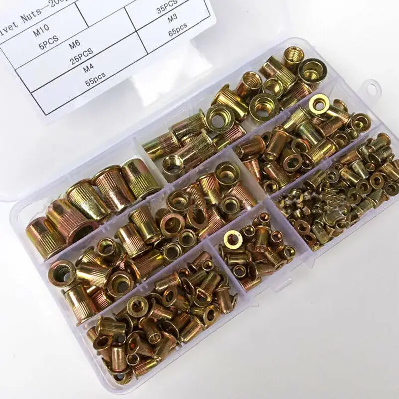 200 Pcs Rivet Nut Kit Mixed Zinc Steel Insert Nutsert Threaded M3/4/5/6/8/10 Zinc Plated Carbon Steel Knurled Rivnut Nutsert Cap
200 Pcs Rivet Nut Kit Mixed Zinc Steel Insert Nutsert Threaded M3/4/5/6/8/10 Zinc Plated Carbon Steel Knurled Rivnut Nutsert Cap