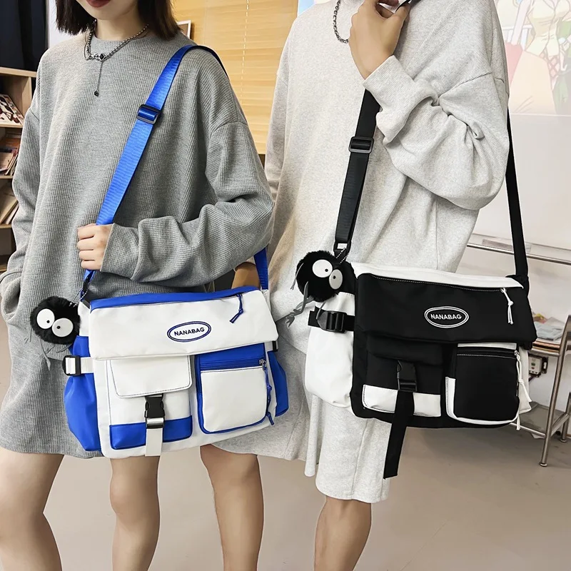 

Women Men Shoulder Crossbody Bag Japanese Big Postman Satchel for Student 2023 Nylon Messenger Bags Large Bookbag Female Handbag