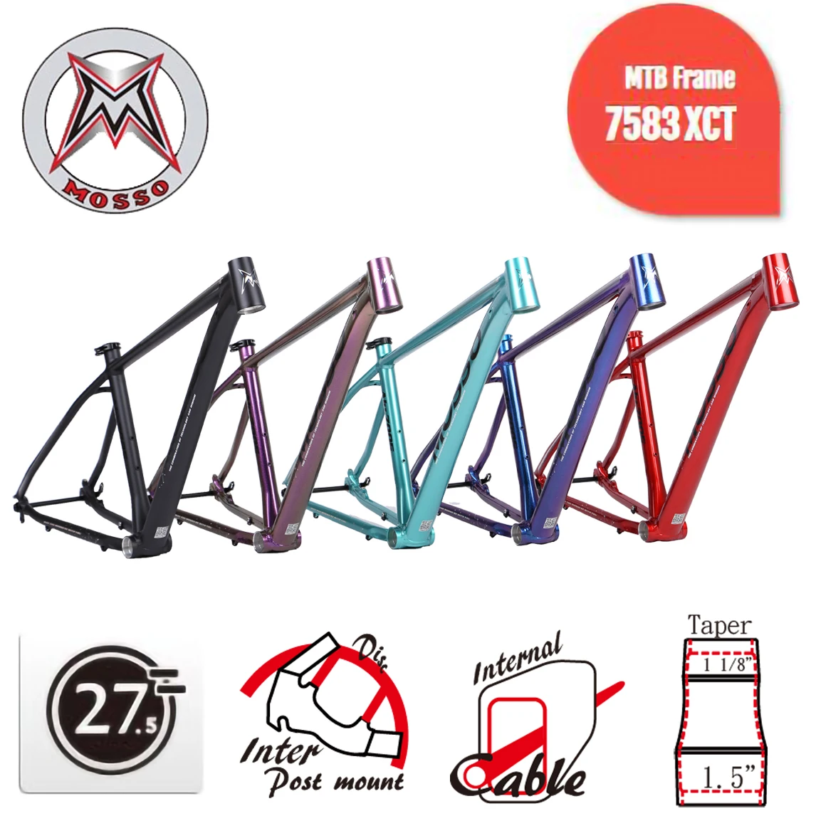 Mosso 7583XCT 27.5inch Aluminum Mountain Bike Frame Ultra-light Internal Cable Disc Brake Thru-axle 12*142mm Bicycle Accessories
Mosso 7583XCT 27.5inch Aluminum Mountain Bike Frame Ultra-light Internal Cable Disc Brake Thru-axle 12*142mm Bicycle Accessories