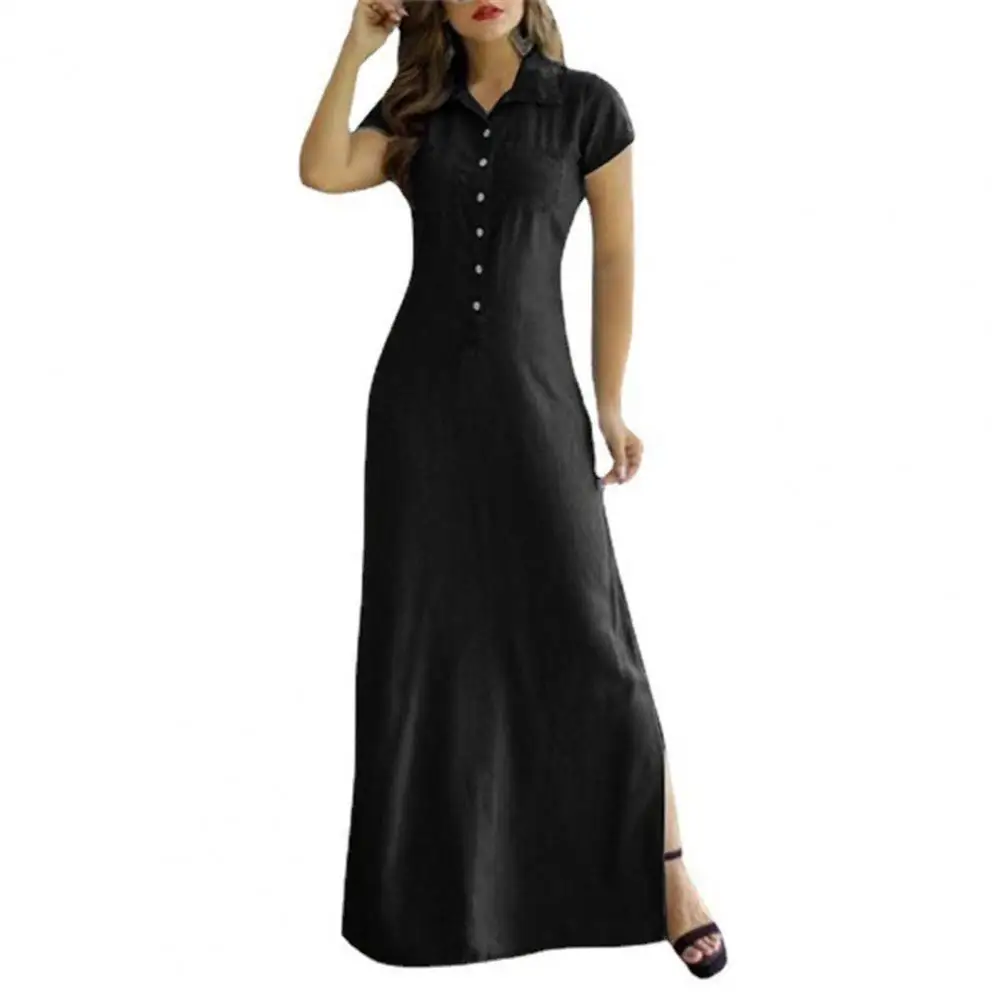 Denim Dress Solid Color Split Summer Single Breasted Pockets Maxi Dress Streetwear
Denim Dress Solid Color Split Summer Single Breasted Pockets Maxi Dress Streetwear