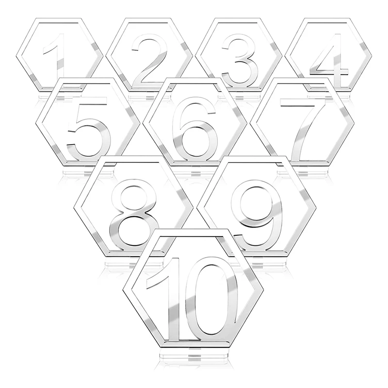 10 Pieces Table Numbers 1-10 Acrylic Wedding Table Number With Holder Base For Wedding Hexagon Out Seat Numbers
10 Pieces Table Numbers 1-10 Acrylic Wedding Table Number With Holder Base For Wedding Hexagon Out Seat Numbers