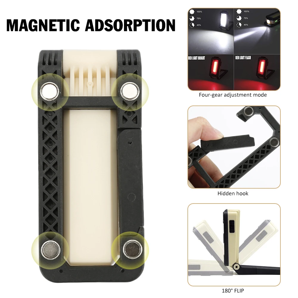 Outdoor Camping Multifunctional Lighting Rechargeable Portable Rechargeable Magnetic COB LED Working Light Folding Flashlight 
Outdoor Camping Multifunctional Lighting Rechargeable Portable Rechargeable Magnetic COB LED Working Light Folding Flashlight