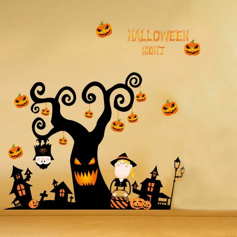 Детские съемные наклейки на стену украшения Хэллоуин настенные Стикеры страшные