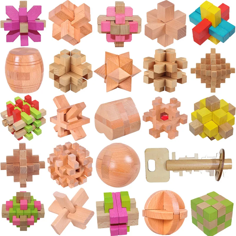 

Classic Puzzle IQ Brain Teaser Kong Ming Lu Ban Lock 3D Wooden Education Interlocking Burr Puzzles Toys Game For Adules Kids
