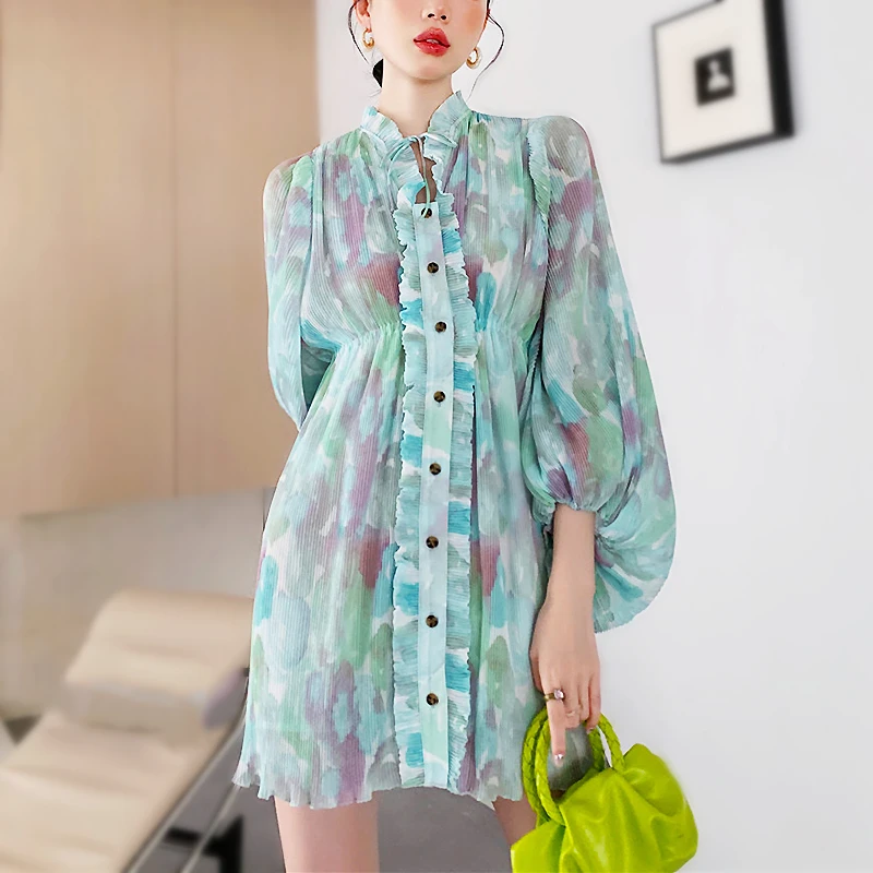 Fashion Spring Summer Woman's Dress Chic Print Stretch Pleated Lantern Sleeve Elastic Stretched Elegant Dresses For Women SL501
Fashion Spring Summer Woman's Dress Chic Print Stretch Pleated Lantern Sleeve Elastic Stretched Elegant Dresses For Women SL501