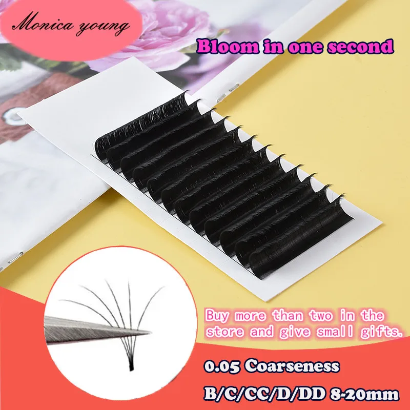 

Easy Fanning Bloom Eyelashes Austomatic Flowering Volume Faux Mink Individual Lashes Fan 12 Rows Thick Natural Eyelash Extension