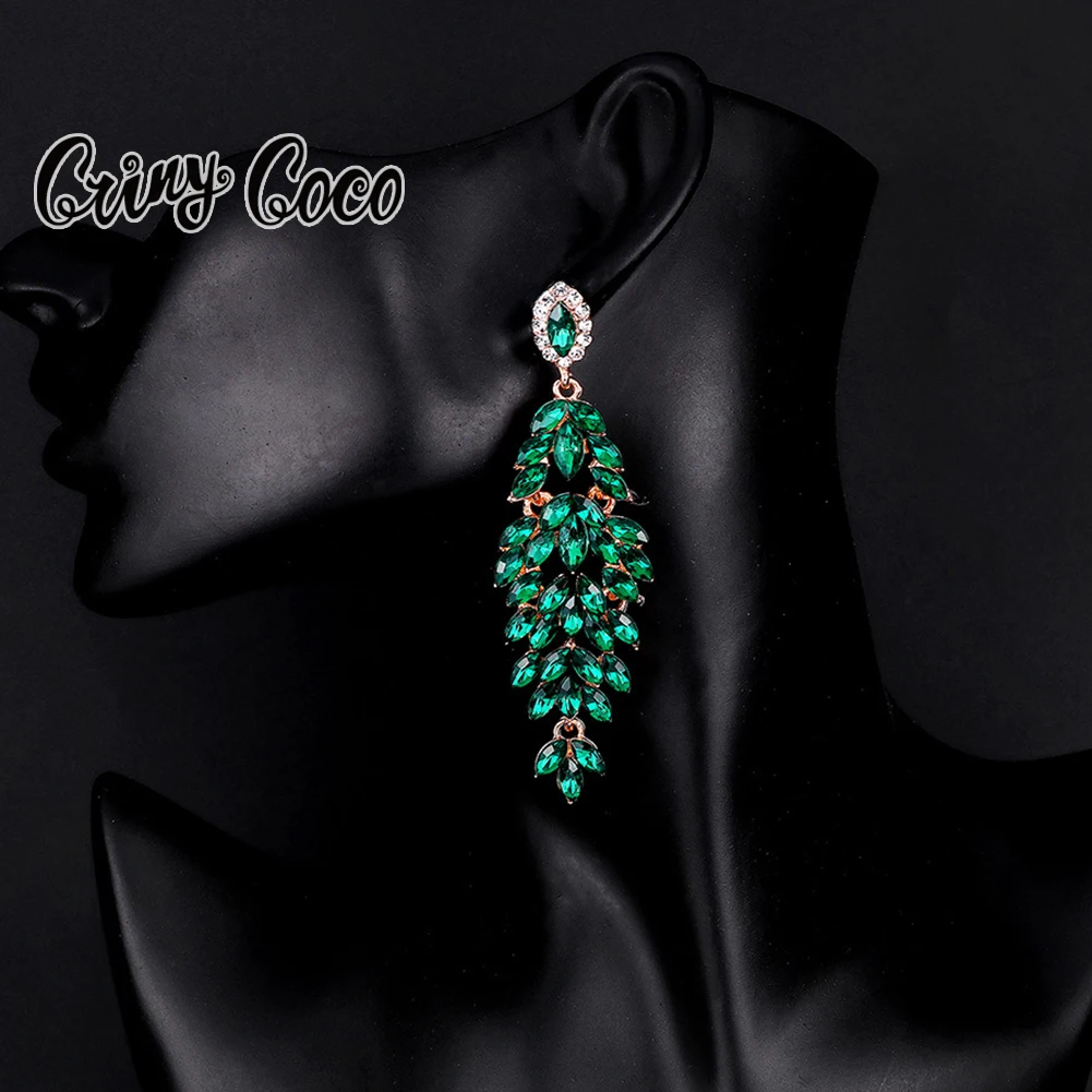 

Cring Coco Women's Large Crystal Earrings Wedding Earring Bridal Dangling Tassel Statement Earrings Accessories for Women Girls