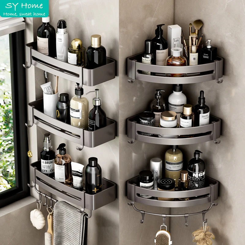 Gun Grey Bathroom Organizer Shelf Storage Rack Shower Shampoo Holder With Hooks Toilet Paper Holder Bathroom Accessories Set
Gun Grey Bathroom Organizer Shelf Storage Rack Shower Shampoo Holder With Hooks Toilet Paper Holder Bathroom Accessories Set