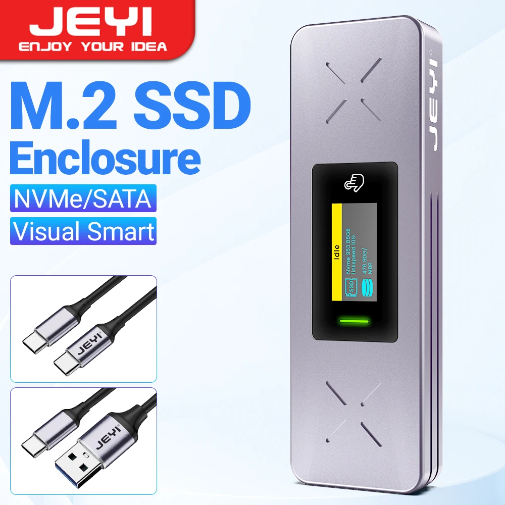

JEYI Visual Smart M.2 NVMe NGFF SSD Enclosure, Supports 5s Write Protection, 3s Re-connect, USB 3.2 Gen2 10Gbps, UASP Trim