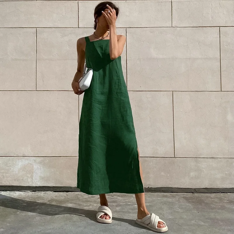 Green Tank Dresses Summer Cotton Linen Sleeveless Straight Split Dress 2023 All-Match Midi Dress Vacation Style Dress Vestidos
Green Tank Dresses Summer Cotton Linen Sleeveless Straight Split Dress 2023 All-Match Midi Dress Vacation Style Dress Vestidos