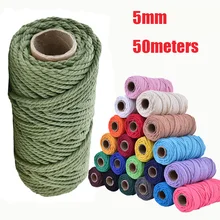 Macrame Cotton Cord 5mmx50m Boho Macrame Rope 3 Twisted for Wall Hanging Hangers Crafts Gift Wrapping Wedding Decor