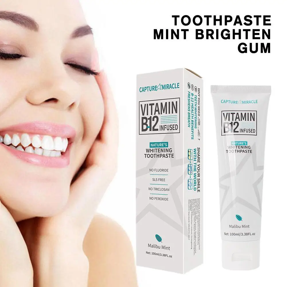 Vitamin B12 Toothpaste Mint Brighten Gum Repair Oral Hygiene Remove Stains Tooth Whitening Fresh Breath Beauty Health 100ml
Vitamin B12 Toothpaste Mint Brighten Gum Repair Oral Hygiene Remove Stains Tooth Whitening Fresh Breath Beauty Health 100ml