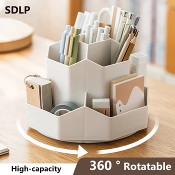 High-quality 360°Rotatable Desk Pen Holder Pencil Storage Box 9-Grid Large Capacity Stationery Organizer School Office Pen Stand