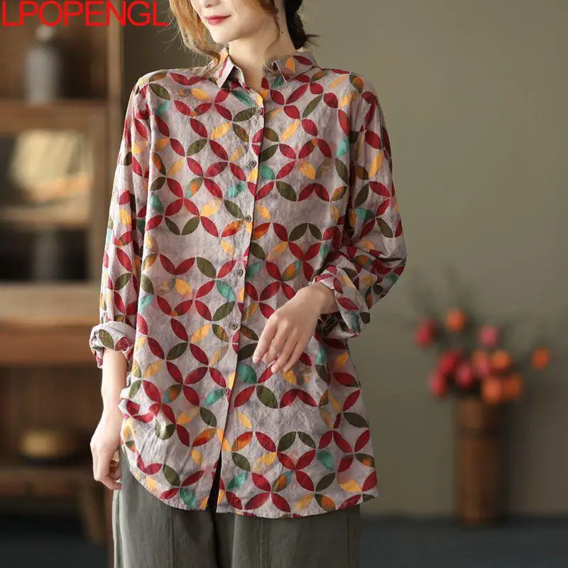 Spring Fashion Women Cotton Linen Shirts Vintage Long Sleeve Blouses Turn-down Collar 2022 New Print Floral Button Female Tops
Spring Fashion Women Cotton Linen Shirts Vintage Long Sleeve Blouses Turn-down Collar 2022 New Print Floral Button Female Tops