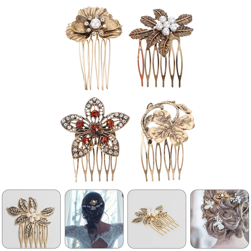 

Hairpin Accessories Women Decors Vintage Style Leaf Headdress Combs Diamond Hairpins Pearl Rhinestone Barrettes