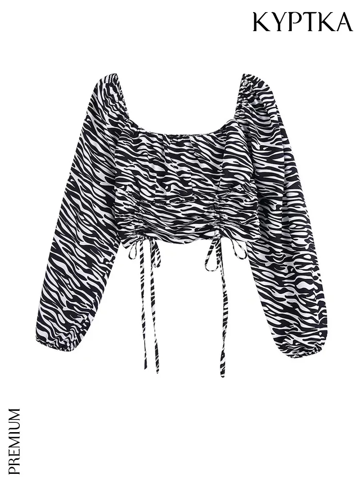 KYPTKA Women Fashion With Drawstring Ties Zebra Print Cropped Blouses Vintage Long Sleeve Back Elastic Female Shirts Chic Tops
KYPTKA Women Fashion With Drawstring Ties Zebra Print Cropped Blouses Vintage Long Sleeve Back Elastic Female Shirts Chic Tops