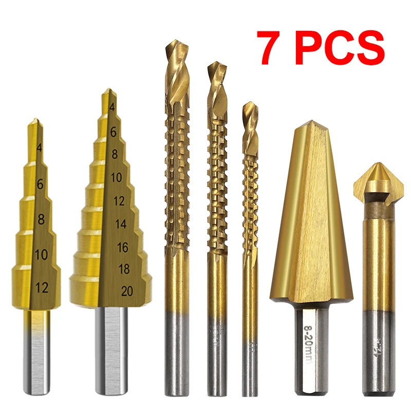 Step Drill Bit And Drill Bit-Milling Cutter 7Pcs/Set.Countersink For Metal/Wood Drill For Metal Cone 4-12/24MM Stage Light
Step Drill Bit And Drill Bit-Milling Cutter 7Pcs/Set.Countersink For Metal/Wood Drill For Metal Cone 4-12/24MM Stage Light