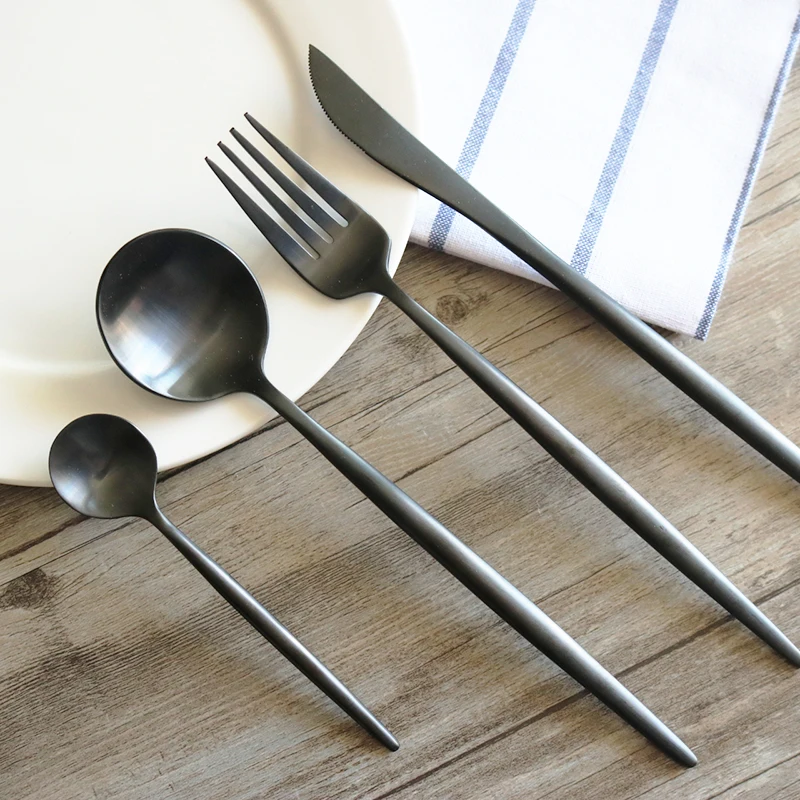24Pcs Black Dinner Set Eco-friendly 18/8 Stainless Steel Sushi Knife Fork Dinnerware Set Portugal Matte Surface Metal Tableware
24Pcs Black Dinner Set Eco-friendly 18/8 Stainless Steel Sushi Knife Fork Dinnerware Set Portugal Matte Surface Metal Tableware