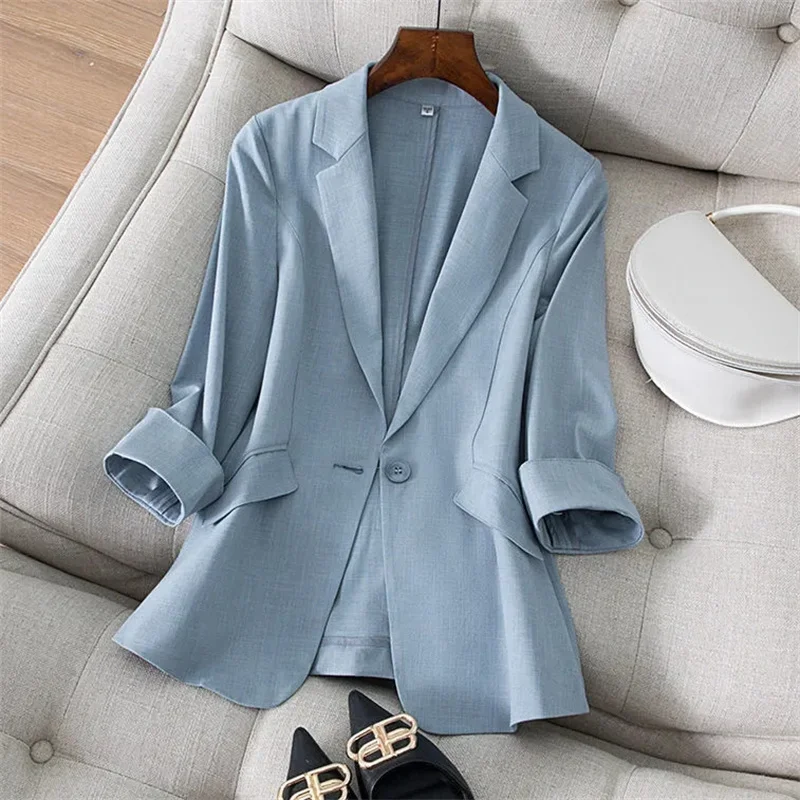 Women Blazer Cotton Linen Coat Thin Small Suit Jacket Female 2022 New Summer Notched Collar Blazers Casual Black Suits 5XL
Women Blazer Cotton Linen Coat Thin Small Suit Jacket Female 2022 New Summer Notched Collar Blazers Casual Black Suits 5XL