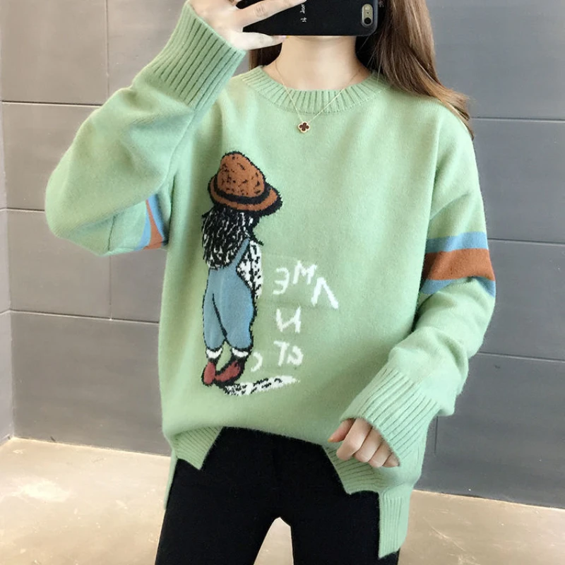 Women Knitted Tops 2021 Casual Fashion Long Sleeve Sweaters Pullovers Winter Female Cute Cartoon Girl Print Sweater Knitwear New
Women Knitted Tops 2021 Casual Fashion Long Sleeve Sweaters Pullovers Winter Female Cute Cartoon Girl Print Sweater Knitwear New