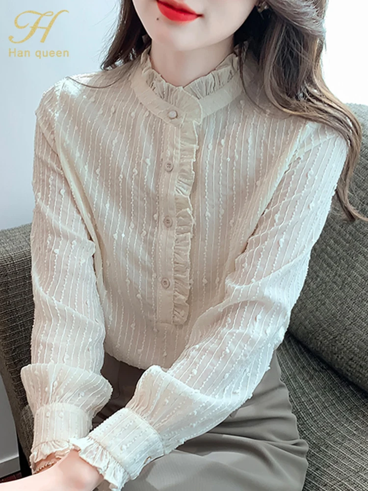 H Han Queen Autumn Blouses Long Sleeve Office Lady Blusas Vintage Top Simple Elegant Chiffon Blouse Women Work Wear Casual Shirt
H Han Queen Autumn Blouses Long Sleeve Office Lady Blusas Vintage Top Simple Elegant Chiffon Blouse Women Work Wear Casual Shirt
