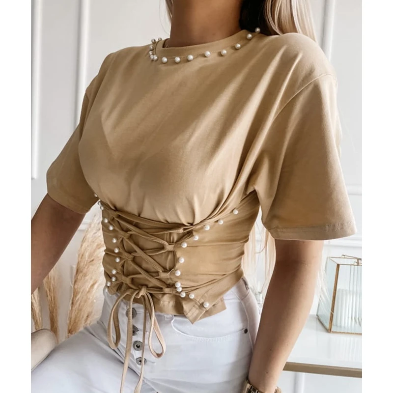 Women T-shirt Top Summer Solid Color Slim Bandage T-shirt Women Casual Short Sleeve O-Neck Pullover Embroidered Flares T-shirt
Women T-shirt Top Summer Solid Color Slim Bandage T-shirt Women Casual Short Sleeve O-Neck Pullover Embroidered Flares T-shirt