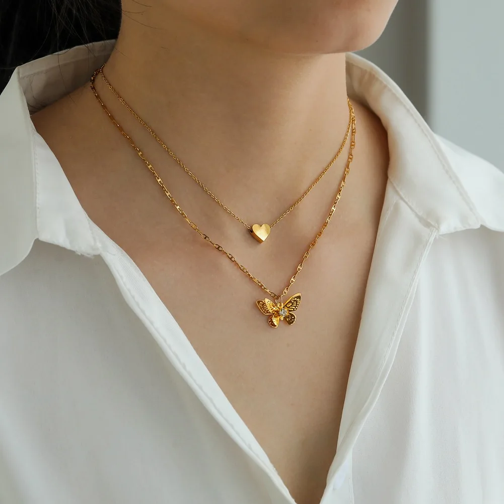 2022 Personality Simple Golden Butterfly Peach Heart Stainless Steel Double Layer Necklace Female Wedding Jewelry Birthday Gift
2022 Personality Simple Golden Butterfly Peach Heart Stainless Steel Double Layer Necklace Female Wedding Jewelry Birthday Gift